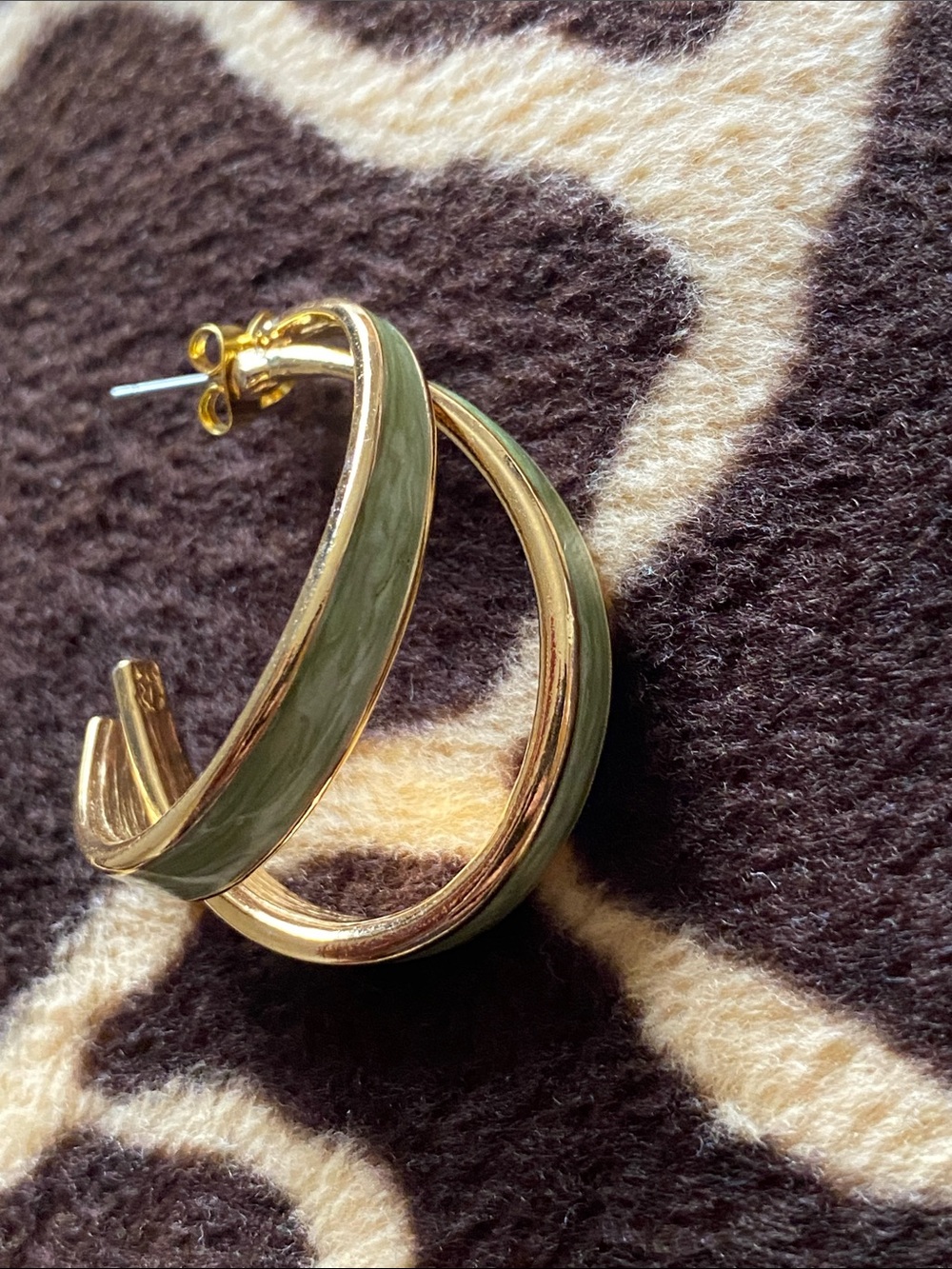 Vintage 90’s Gold Tone and Sage Green Enamel Earrings